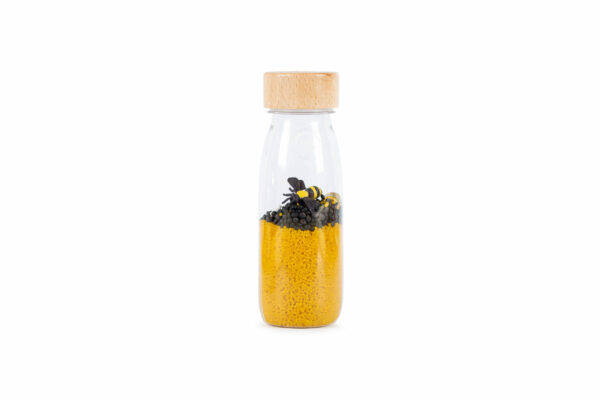 bouteille sensorielle sonore Abeille coloré, inspiré de la pédagogie Montessori, qui stimule les sens des bébés dès 3 mois.